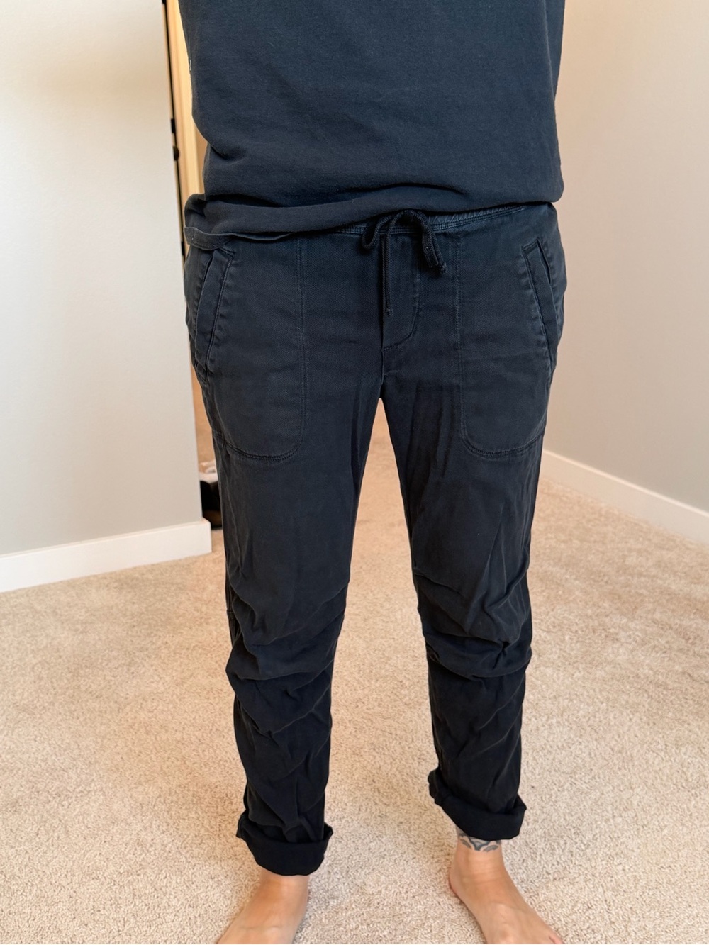 James Perse washed black/grey chino pants with drawstring waist Med